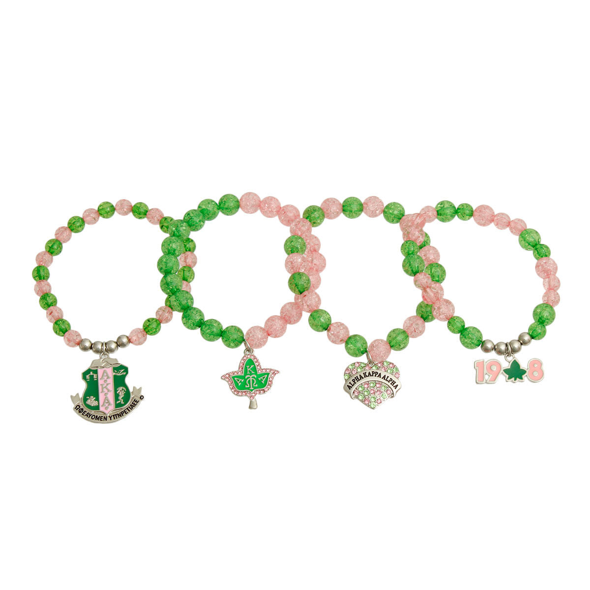 AKA Sorority Green Pink Charm Bracelets