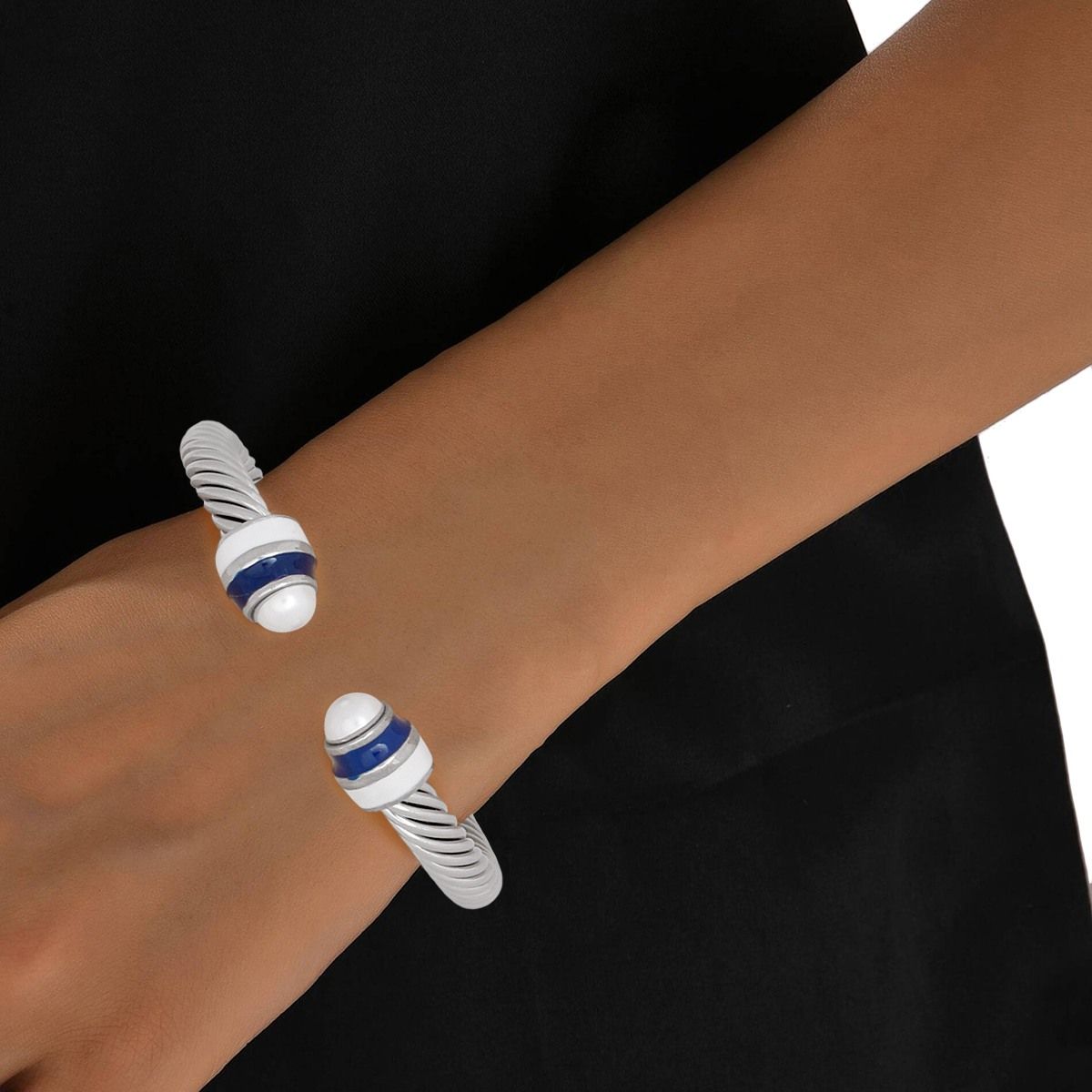 ZPB Sorority Blue White Pearl Cable Classic Bangle