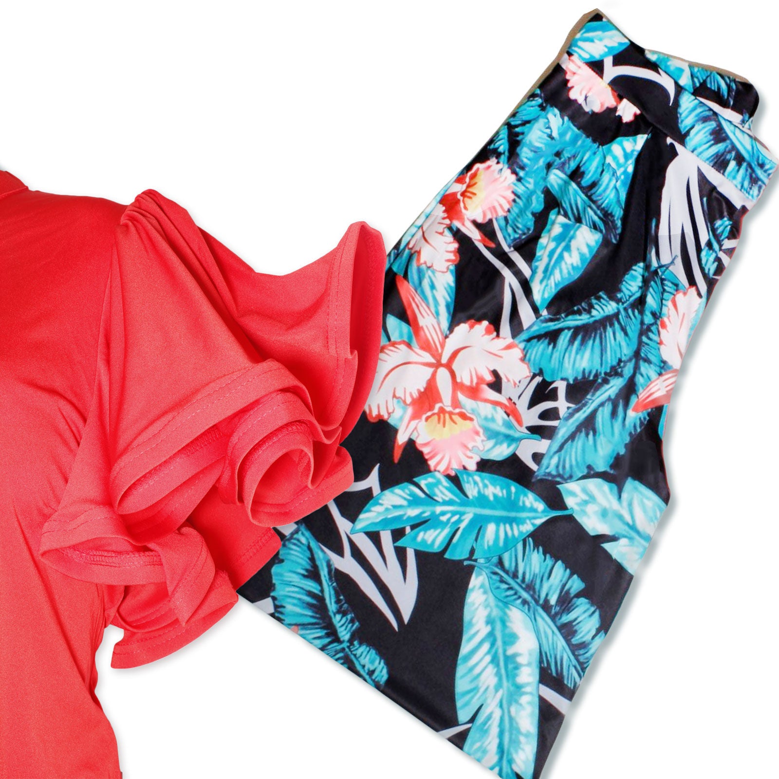 1XL Red Ruffle Tropical Pant Set