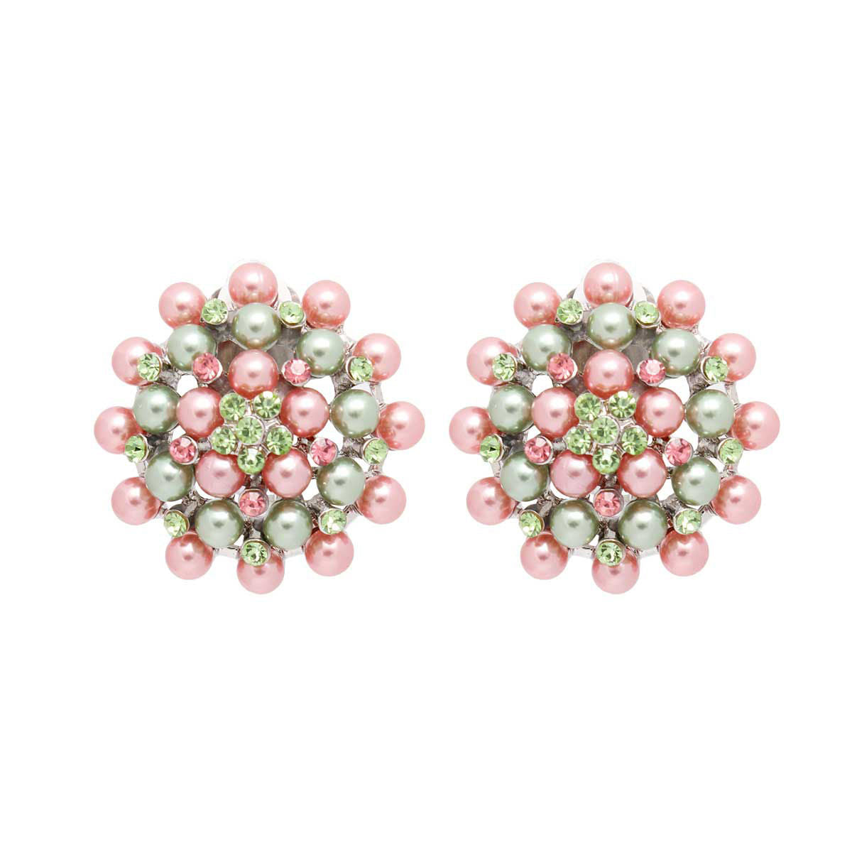 AKA Clip On Pink Green Small Pearl Earrings