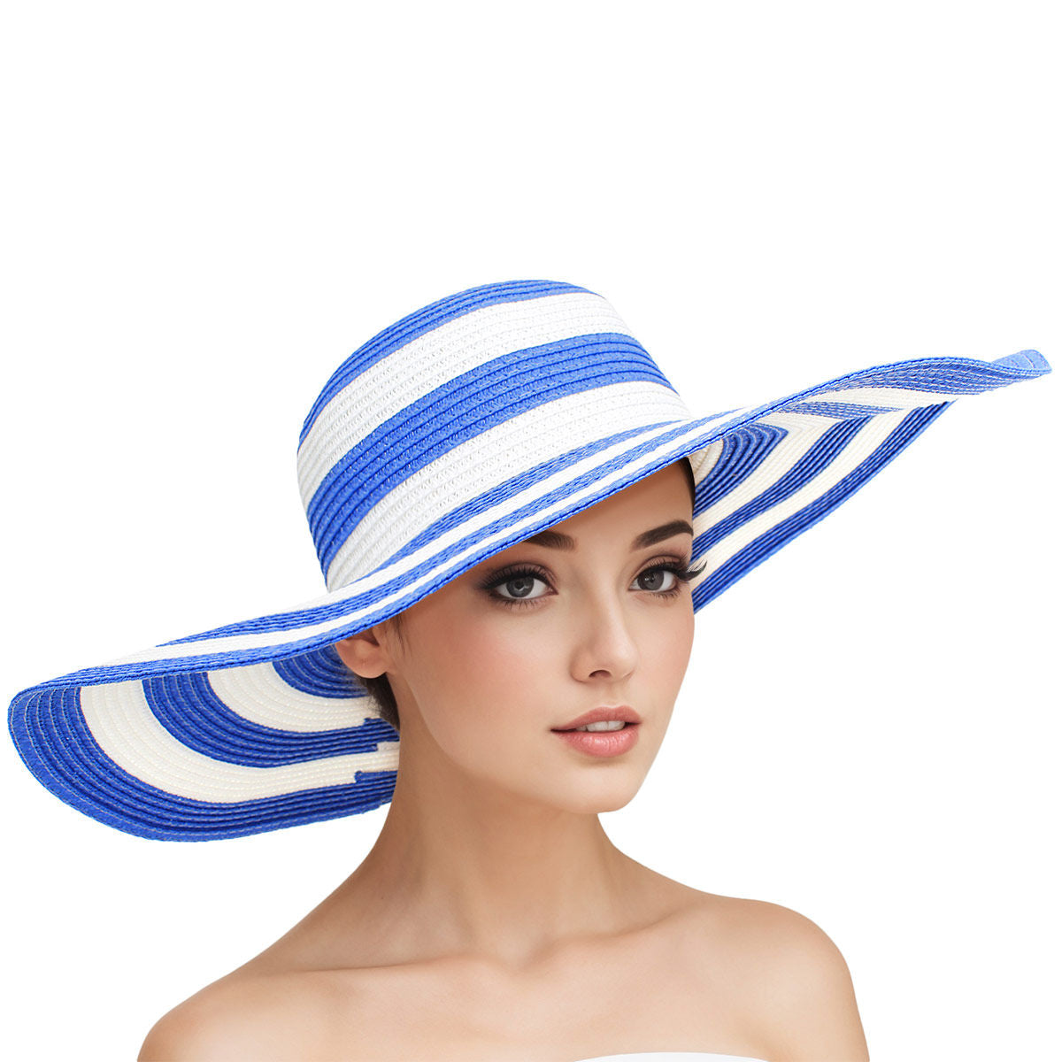 ZPB Straw Hat Vogue Sorority Striped Wide Brim Hat