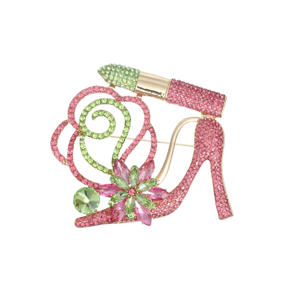 AKA Luminous Lipstick High Heel Pink Green Brooch