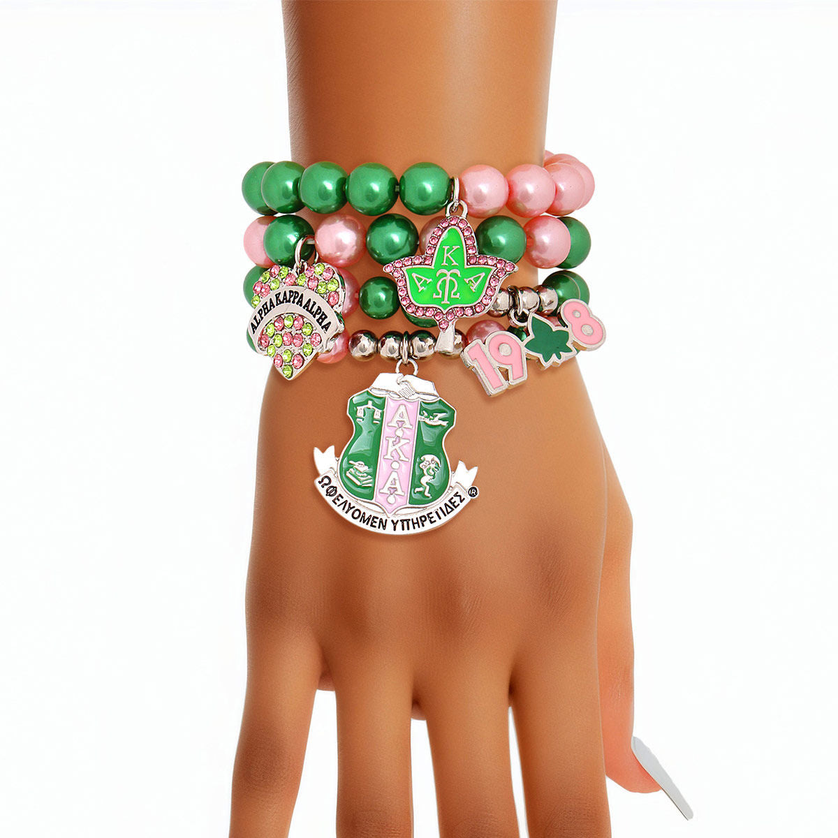 AKA Sorority Pink Green Pearl Bracelets