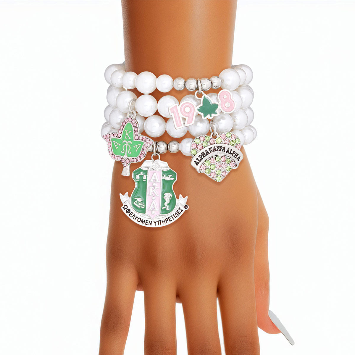 AKA Sorority Charm White Pearl Bracelets