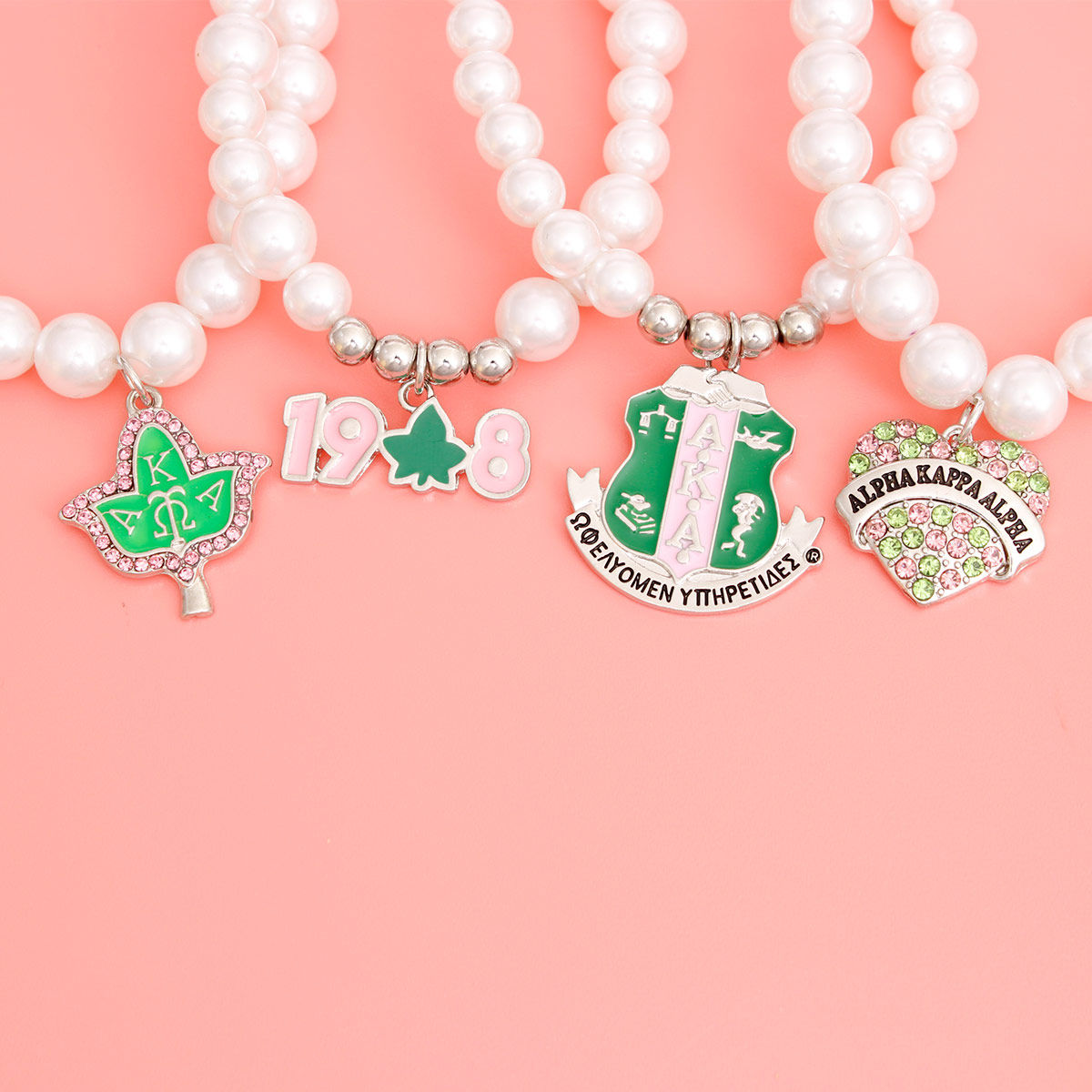 AKA Sorority Charm White Pearl Bracelets