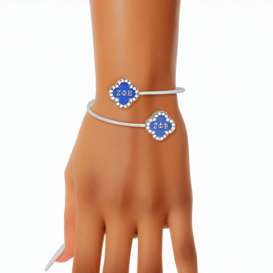 ZPB Sorority Rhinestone Blue Clover Open Bangle