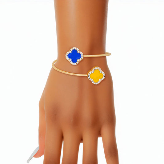 SGRHO Sorority Blue Gold Stone Clover Open Bangle