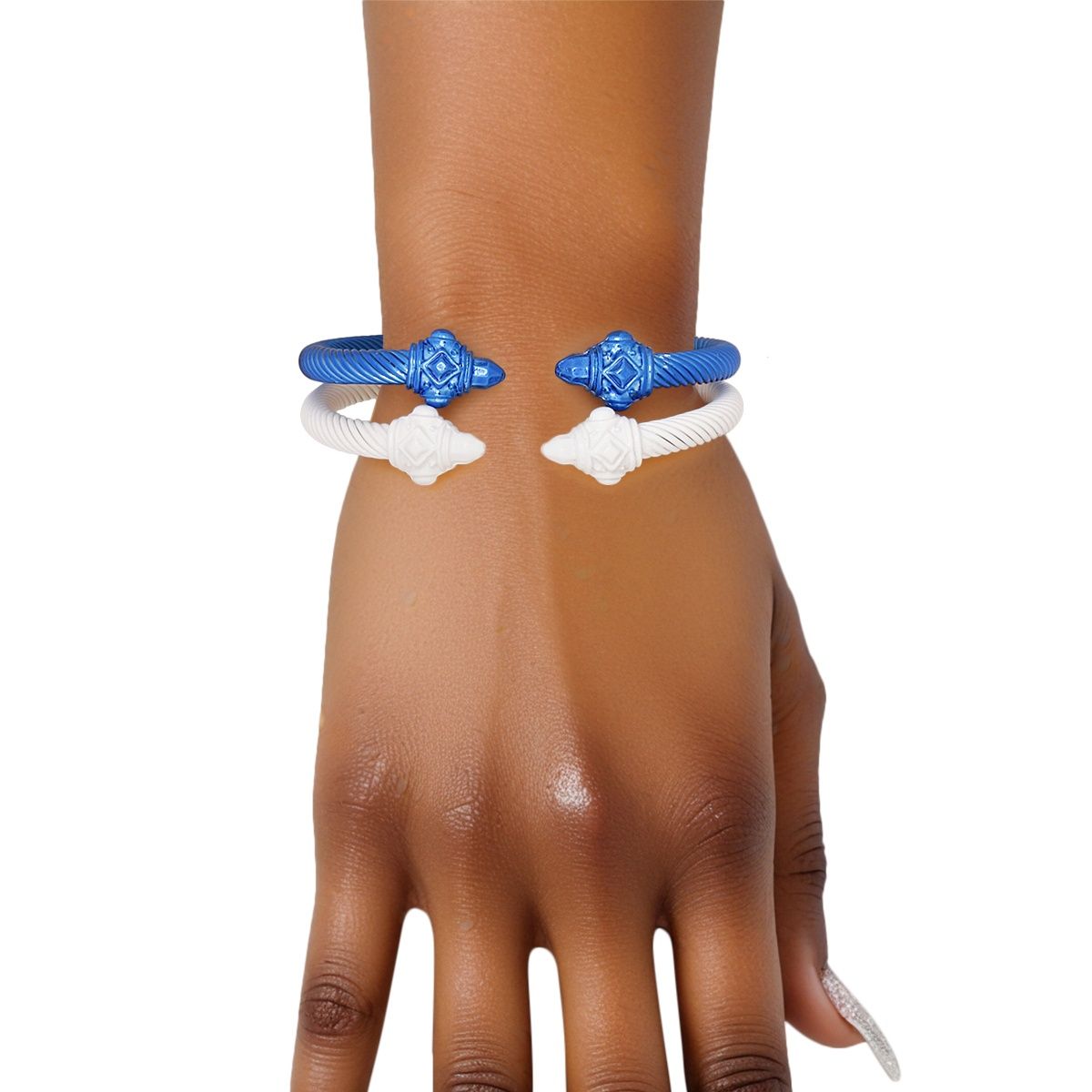 ZPB Sorority Blue White Pointed Cable Bangle Set