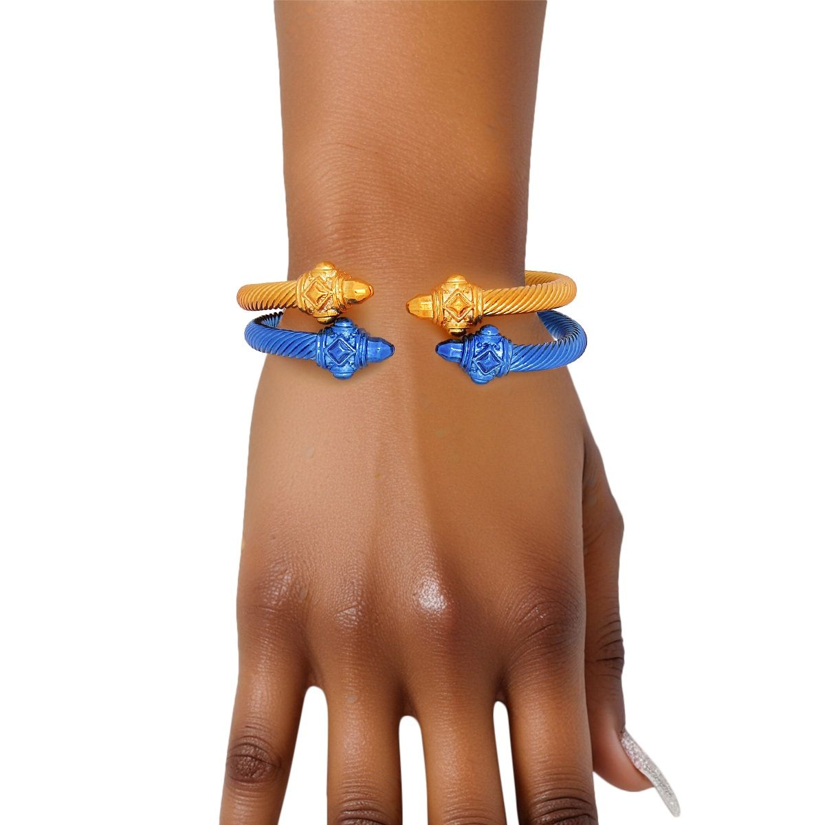 SGRHO Sorority Blue Gold Pointed Cable Bangle Set