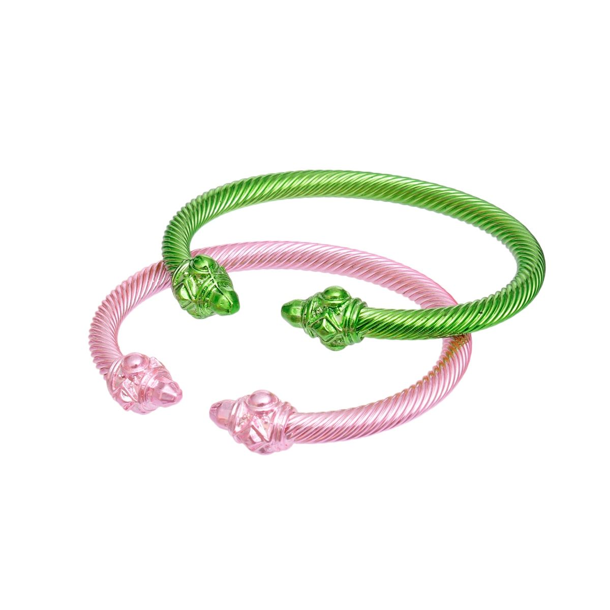 AKA Sorority Pink Green Pointed Cable Bangle Set