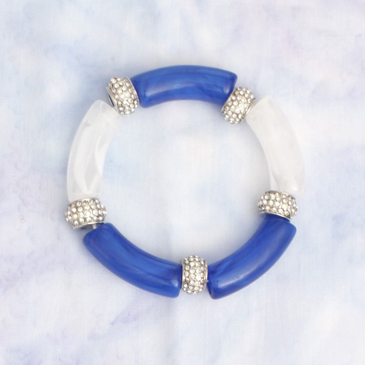 ZPB Blue White Tubular and Rondelle Bead Bracelet