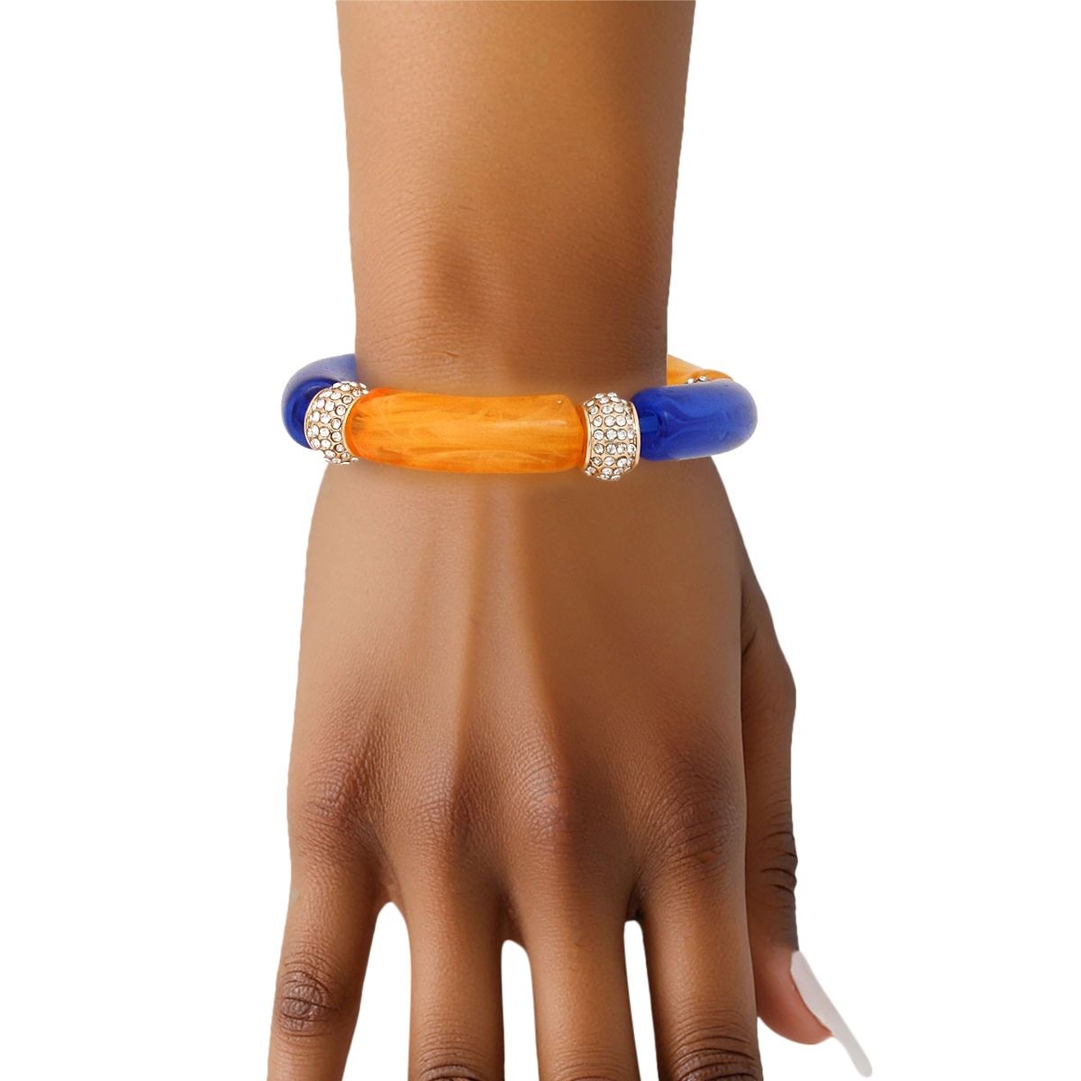 SGRHO Blue Gold Tubular and Rondelle Bead Bracelet