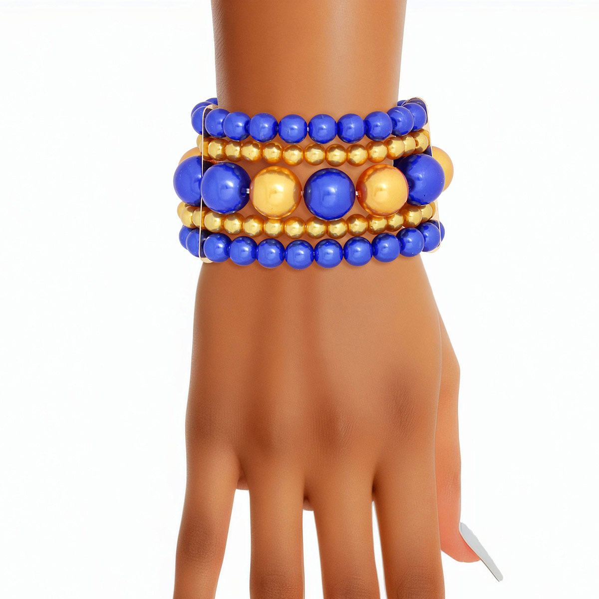 Bracelet Blue Gold Stacked Pearls for Women