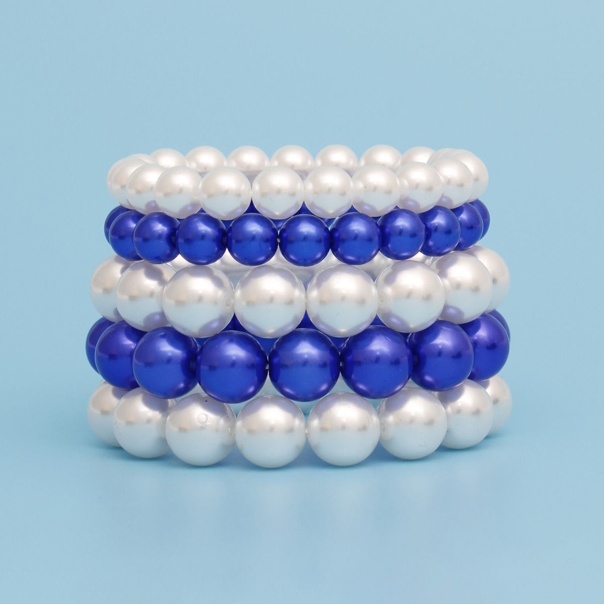 ZPB Blue White Pearl Stretch 5 Pcs Bracelets Women