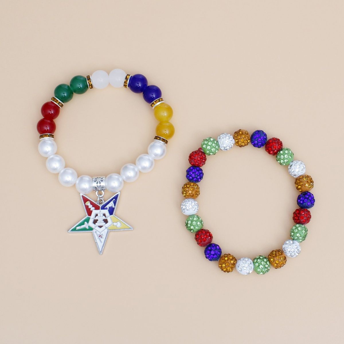 OES Sorority Pearl Ball Bead Star Charm Bracelets