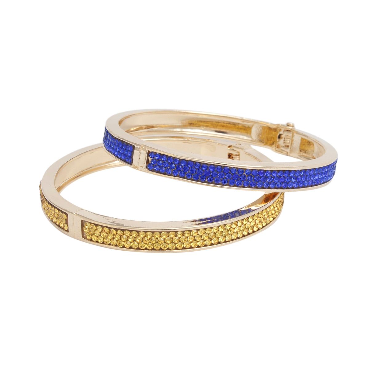 SGRHO Blue Gold Pave Hinged Bangle Bracelet Set