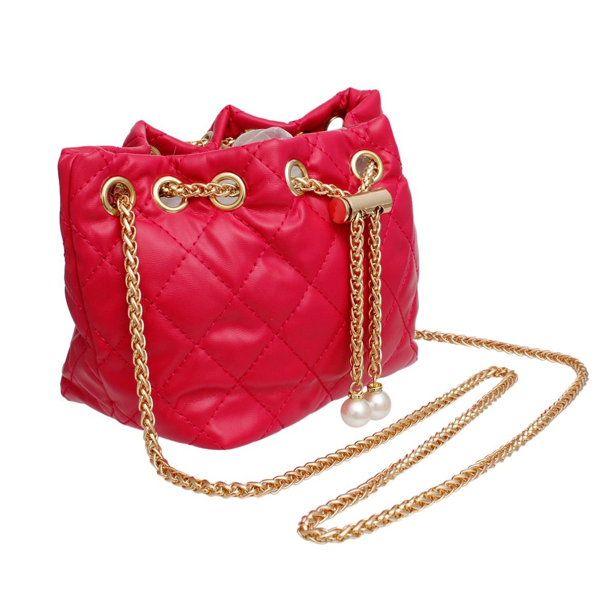 Mini Bucket Fuchsia Quilted Gold Camellia Luxe Bag