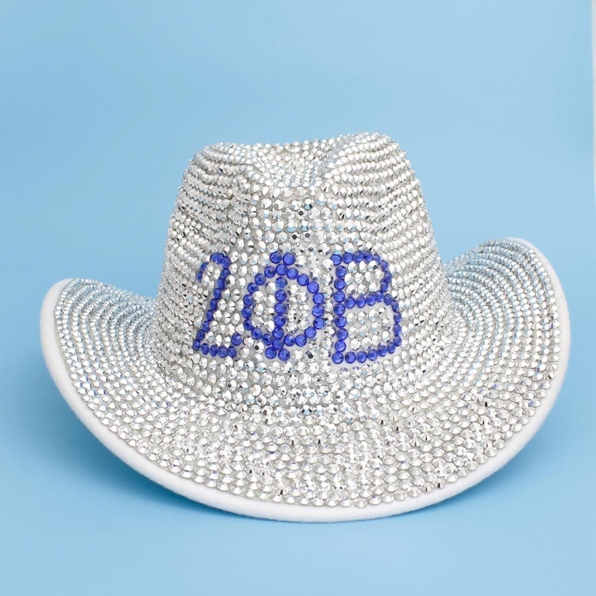 ZPB Sorority Silver Blue Rhinestone Fedora Hat