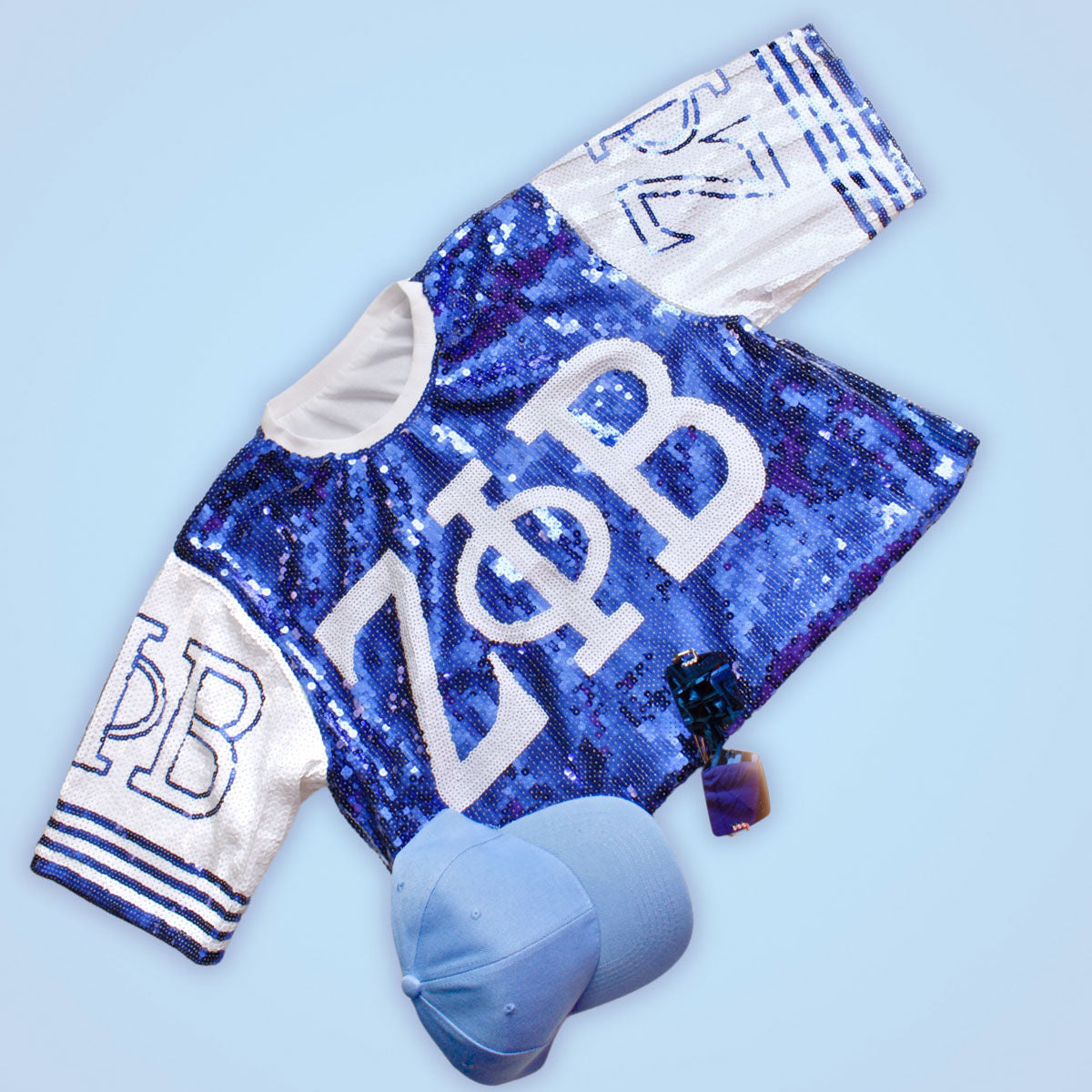 ZPB Sorority Blue and White Sequin Jersey Shirt