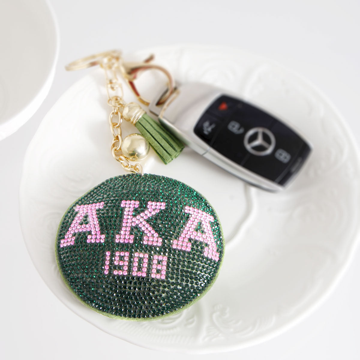 AKA Pink Green Padded Sorority Keychain