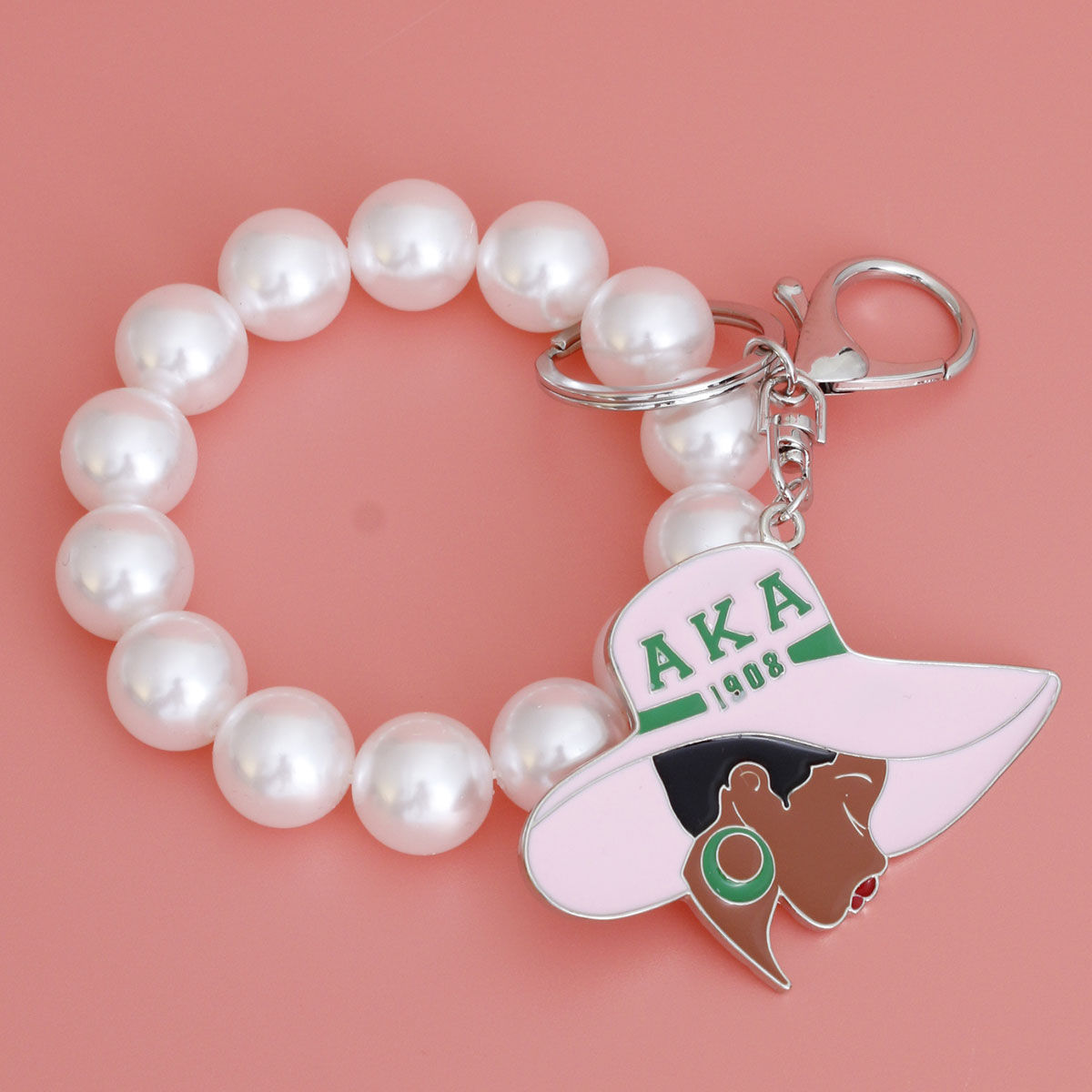 AKA Pink Green Hat Pearl Keychain