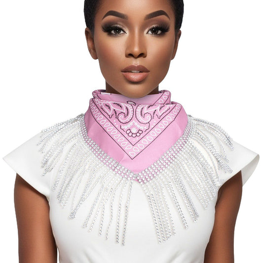 AKA Pink and White Bandana Bling Fringe Necklace