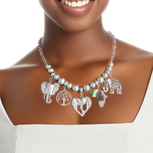 Silver African Elephant Charm Chain