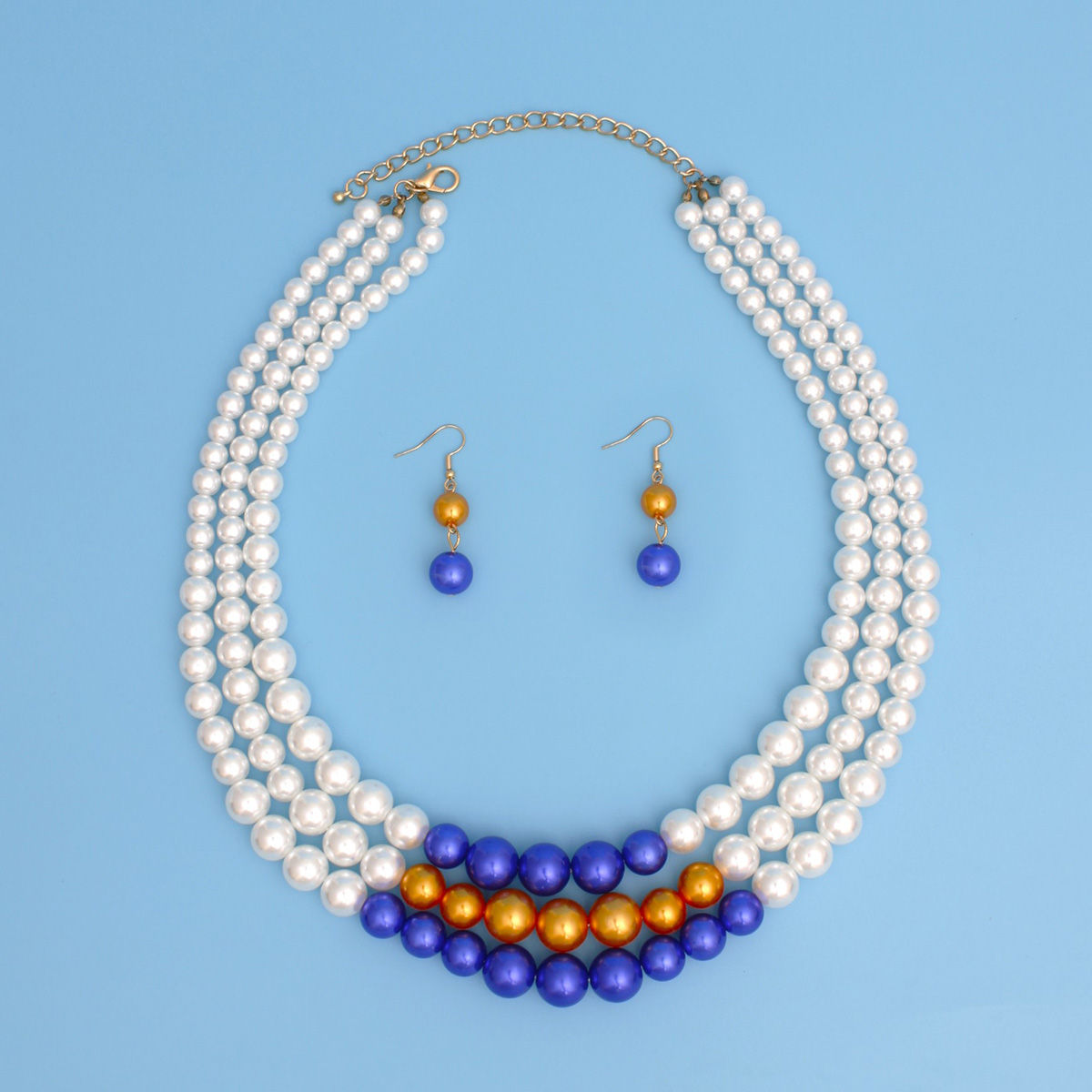 SGRHO Pearl White Gold Blue Center 3 Strand Set