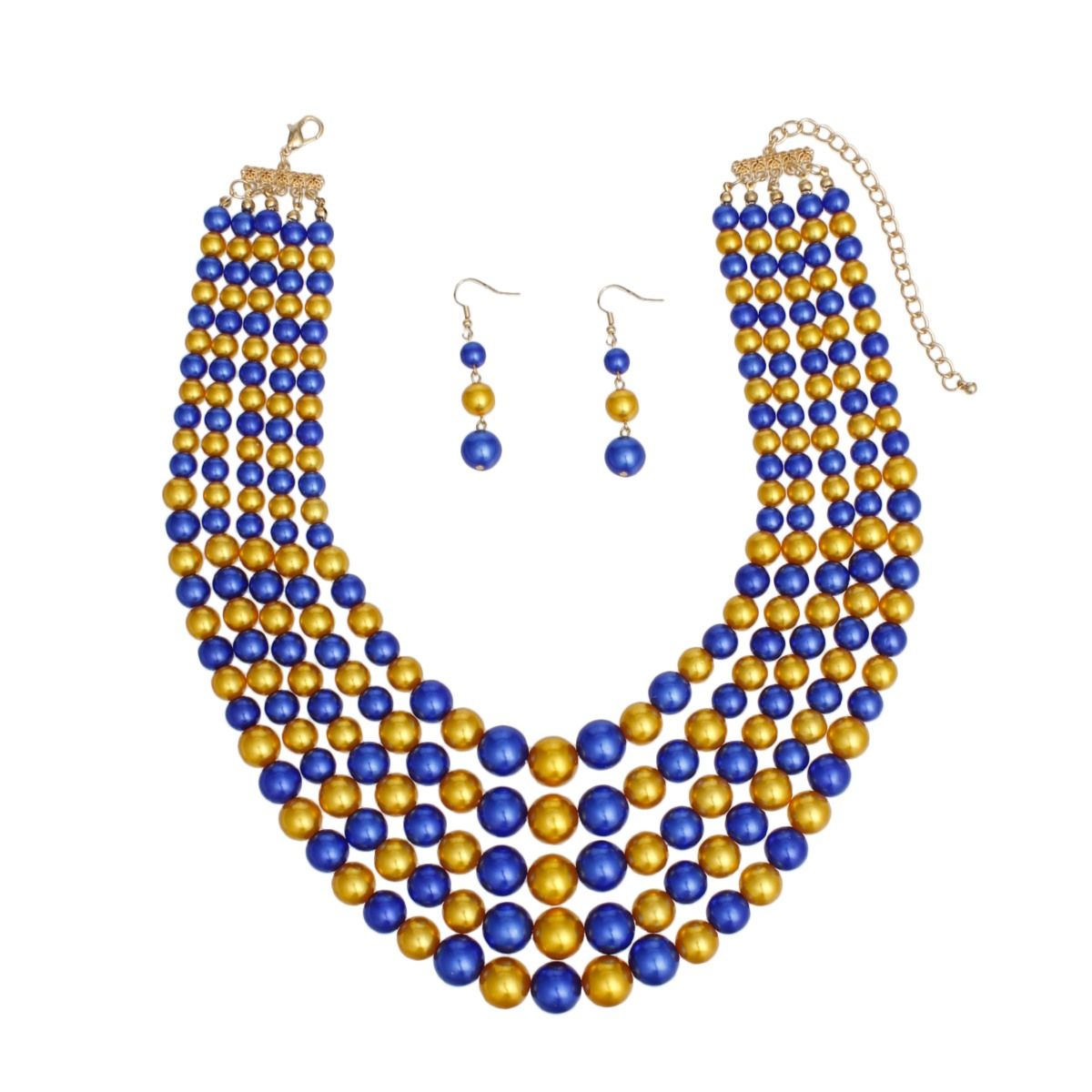 SGRHO Alternating Blue Gold Pearl 5 Strand Set