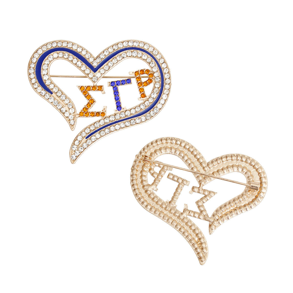 SGRHO Sorority Heart Blue Gold Bling Brooch Women