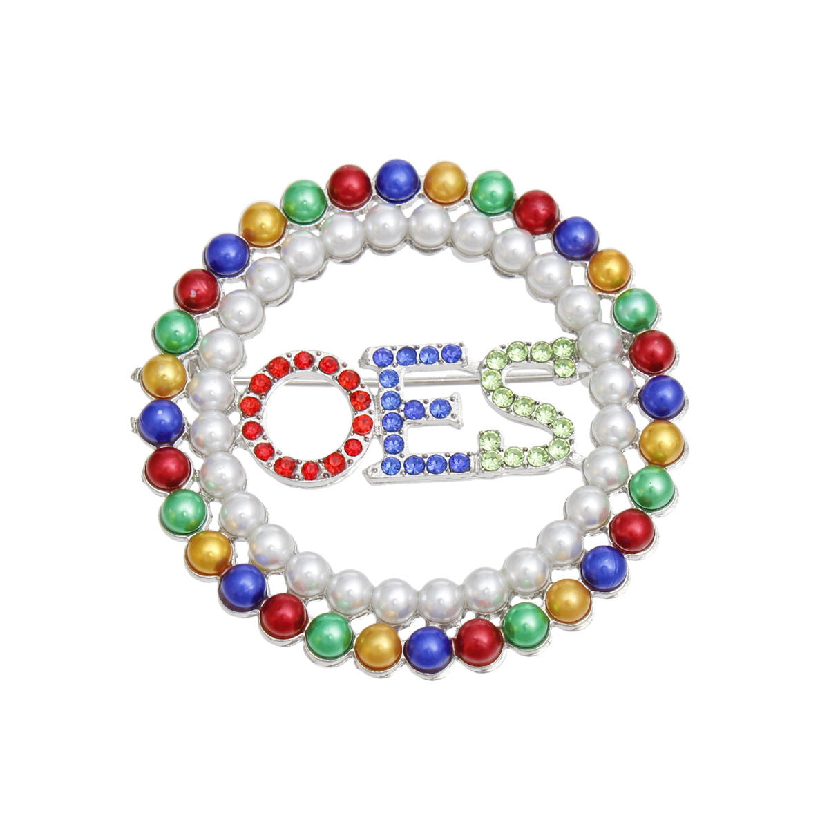 OES Sorority Round Multicolor Pearl Brooch Pin