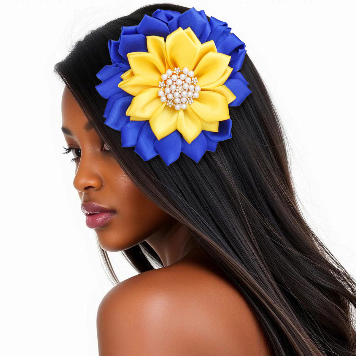 SGRHO Sorority Blue Yellow Flower Pearl Brooch