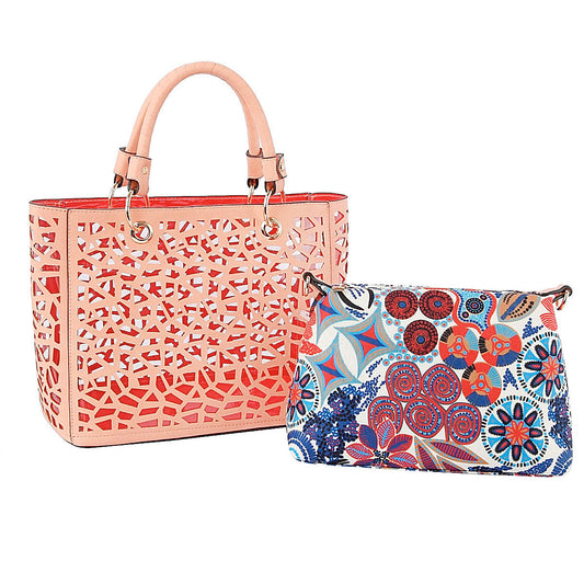 Coral Laser Cut Tote Bag Set