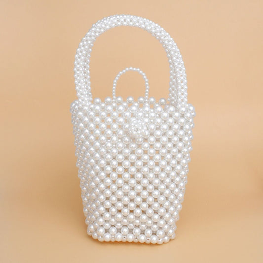 Top Handle Bucket White Pearl Woven Handmade Bag