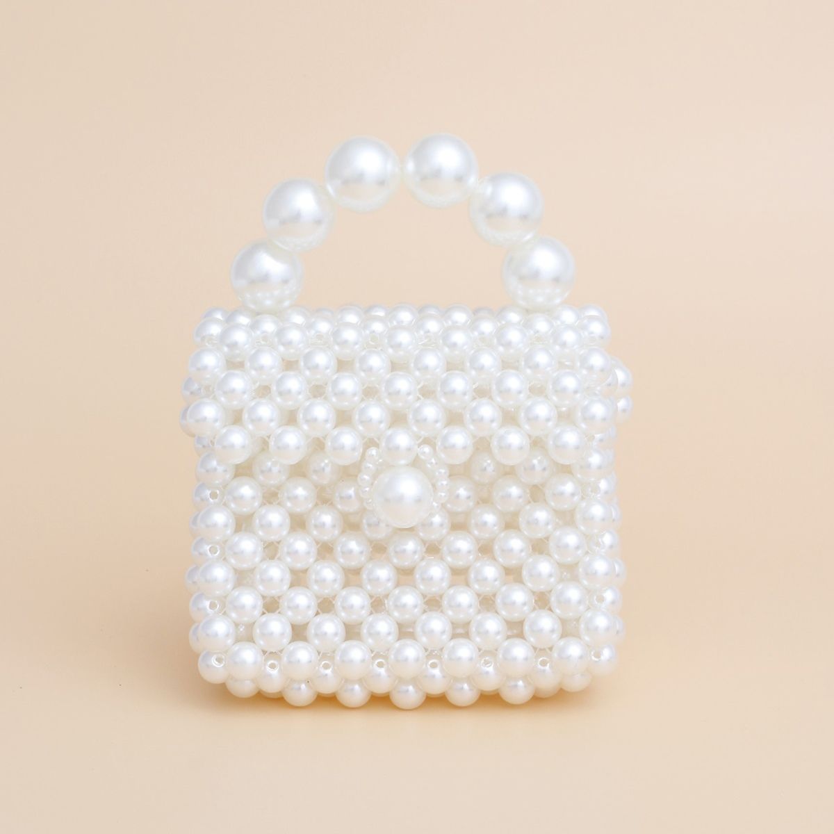 Micro Top Handle Cream Pearl Woven Handmade Bag