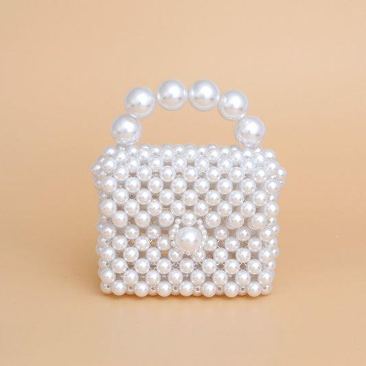 Micro Top Handle White Pearl Woven Handmade Bag