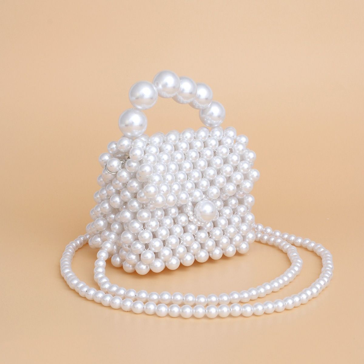 Micro Top Handle White Pearl Woven Handmade Bag