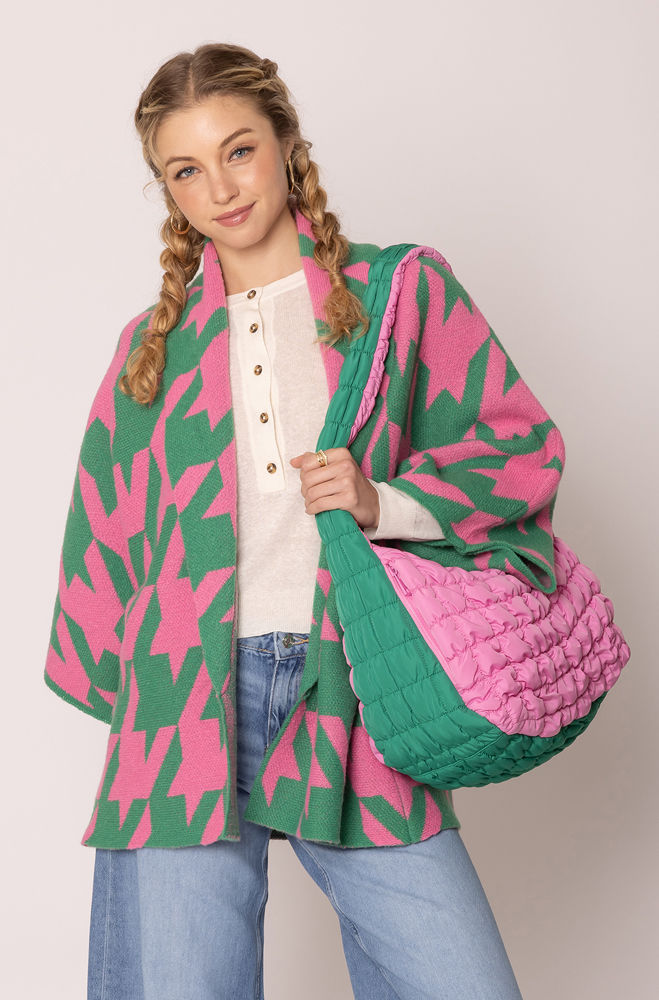 AKA Sorority Large Pink Green Quilted Shoulder Bag