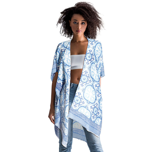 Blue Tile Print Kimono