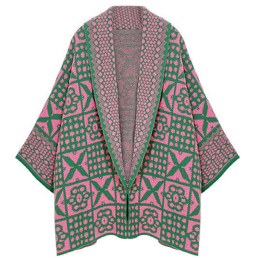 AKA Sorority Tile Print Knit Pink Green Cardigan