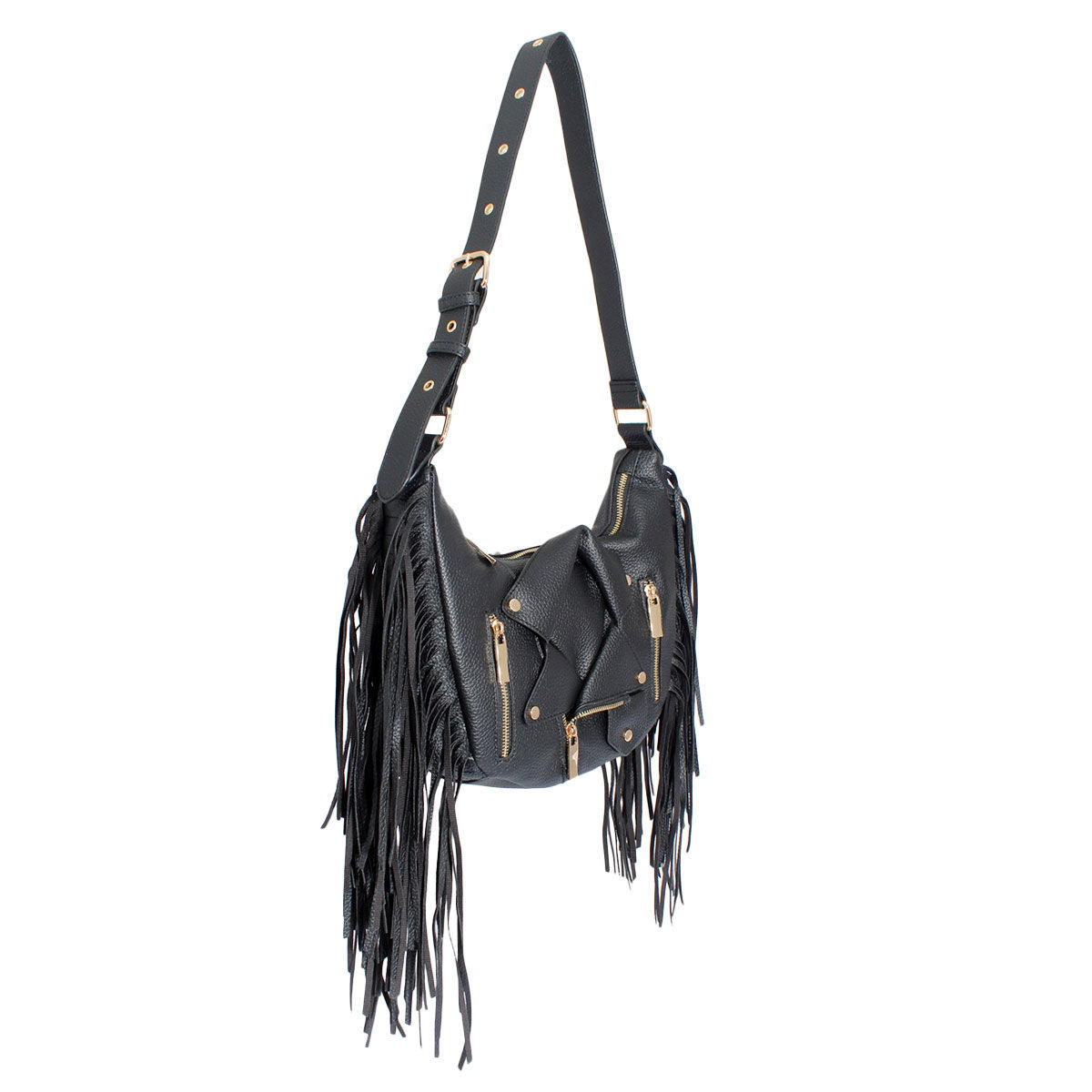 Black Moto Fringe Shoulder Bag