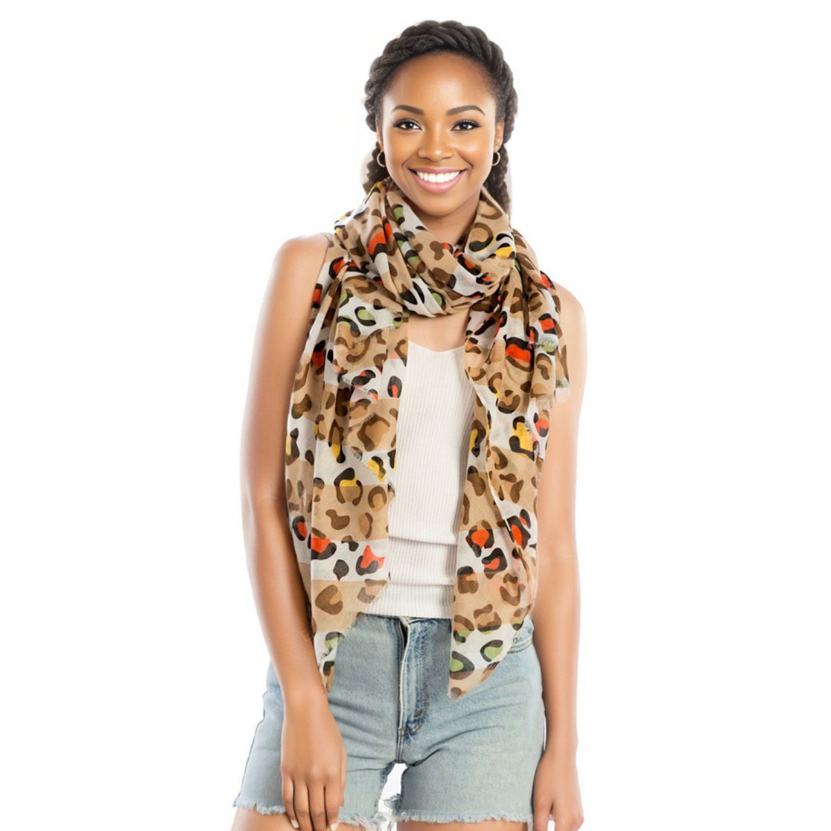 Beige Leopard Lightweight Scarf