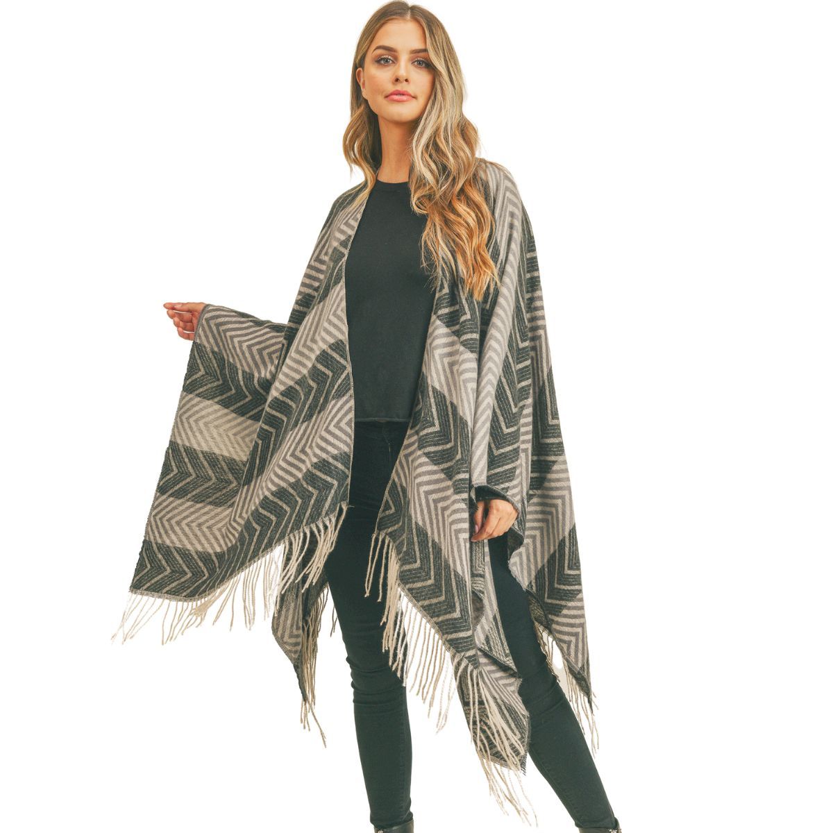 Black and Gray Chevron Stripe Ruana