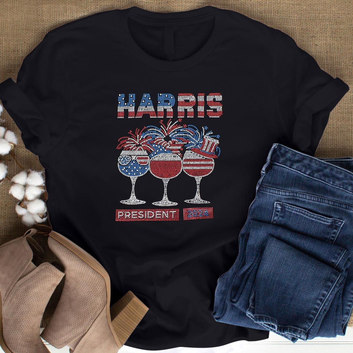 Shirt M Black HARRIS PRESIDENT Bling for Women