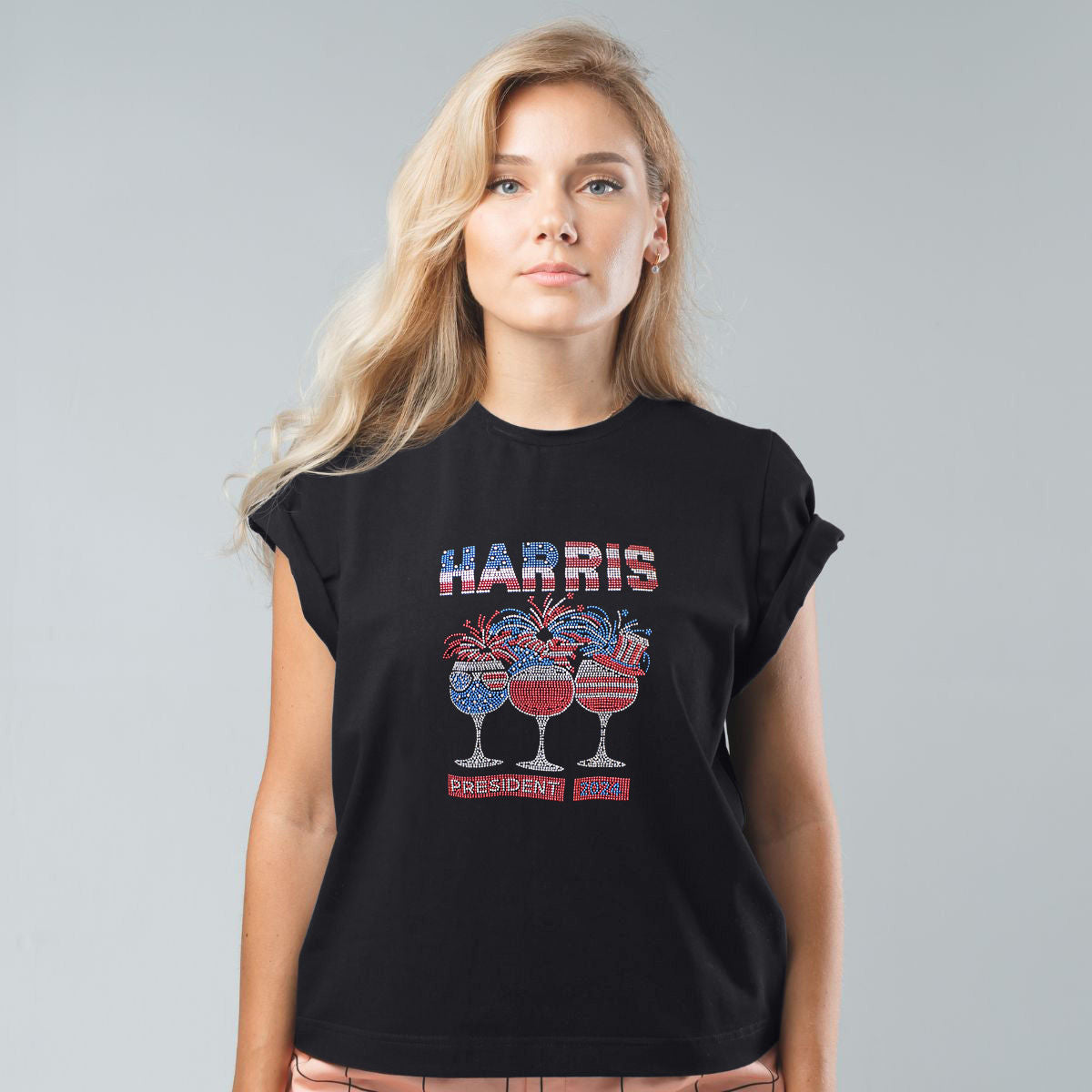 Shirt M Black HARRIS PRESIDENT Bling for Women