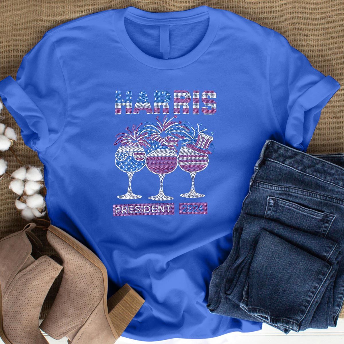 Shirt S Blue HARRIS PRESIDENT Bling for Women