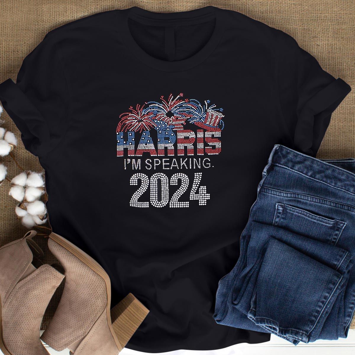 Shirt M Black HARRIS I'M SPEAKING Bling for Women